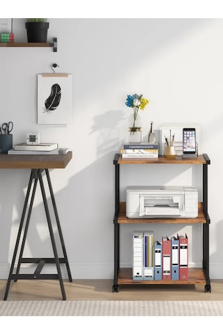 Raflı Yazıcı Sehpası - Atlantik Çam 45x30 Frenli Tekerli