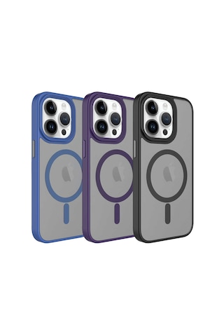 Apple Uyumlu iPhone 14 Pro Max Kılıf Mat Arka Yüzey Wireless Şarj Özellikli Mkst Flet M-safe Kapak - Açık Mavi Açık Mavi