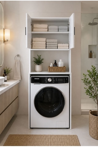 Alesta Life Çamaşır Makinesi Dolabı, Çamaşır Makinesi Üstü Düzenleyici, Banyo Dolabı, Makine Üstü Dolap Beyaz