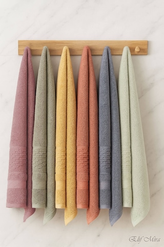 6 Lı El Yüz Havlusu Seti %100 Pamuklu 50x90 Cm Pure Cotton Hardal