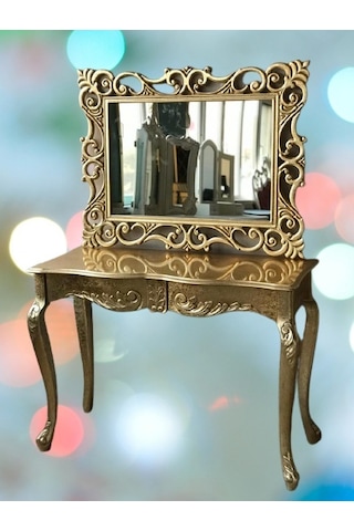 Dresuar Aslan Ayak Model Kayın Torna Parlak Gold Lake Çekmece Ayna Lüx Oyma Gold