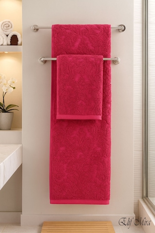 Banyo & Yüz Havlusu Seti %100 Pamuk 90x150 + 50x90 Cm Amorivy Vişne