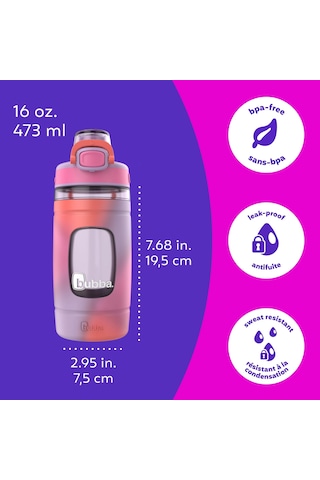 Bubba 473 Ml Çocuk Su Şişesi Bpa Free Geniş Ağızlı & Silikon Kılıflı, Dayanıklı Çocuk Matara Pembe
