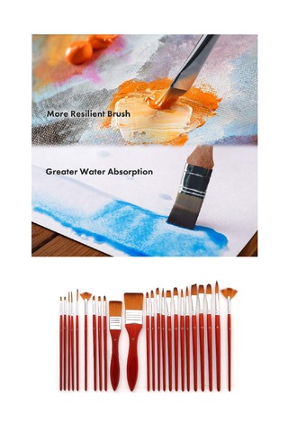 Kırmızı 24 Parçalı Profesyonel Sanat Fırça Seti Yağlıboya Akrilik