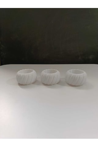 3 Lü Spiral Desenli Dekoratif Beyaz Mumluk Seti Modern Tasarım Beyaz