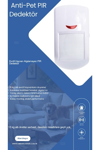 Akıllı Ev Ve İş Yeri Alarm Sistemleri Obiem Anti-pet Destekli Kablosuz Pır Hareket Sensörü Tek Başına Çalışmaz Alarm Sistemine Eklenir