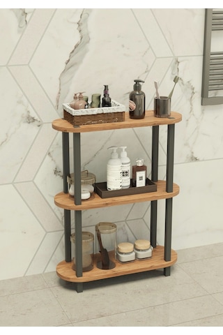 Soft 3 Katlı Banyo Düzenleyici Çok Raflı Banyo Organizeri Çok Amaçlı Banyo Düzenleyici - Meşe Kahverengi