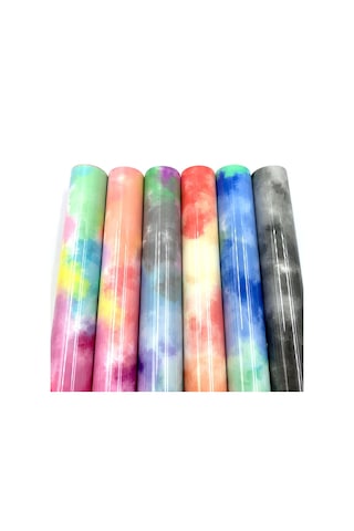 Bulutlar Suluboya Kravat Boya Isı Transferi Vinil Yap İşaret Desen Cricut Film 50 X 100cm Mavi Sarı