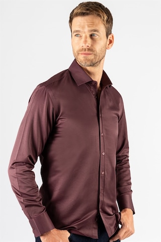 Tudors Modern Slim Fit Düz Saten Erkek Gömlek-23058 Bordo