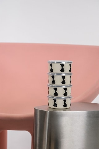 Emaylabxpeppythings Milky Emaye 4 Lü Kapaklı Kase Çerezlik, Kahvaltılık, Reçellik, Zeytinlik, Sunumluk Seti 8cm 200 Ml Beyaz - Siyah