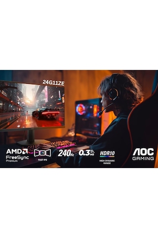Aoc 24G11ZE 23.8" 240 Hz Oc 0.3 MS Freesync Full HD HDR 10 Fast IPS Oyuncu Monitörü