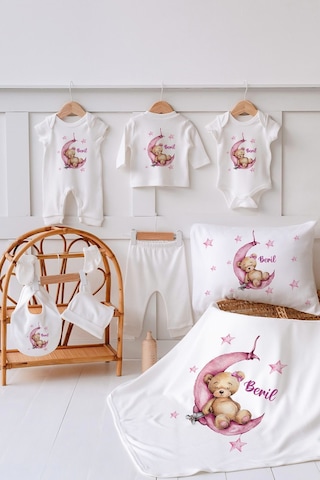 Lilabio %100 Organik Isme Özel Isimli Yazlık 10lu Hastane Çıkışı Ayıcık Ekru