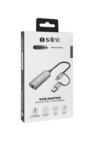 S-link Swv-usbc029 Gri Metal Type-c + Usb3.0 Çeviricili 10/100/1000mbps Adaptör, Usb3.0 Ethernet Çevirici, Type C Ethernet Çevirici