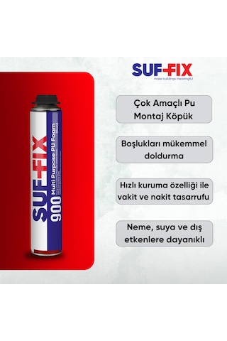Suf-fix 900 Tabancalı Montaj Köpüğü 750ml Profesyonel Pu Köpük Isı Ses Yalıtım