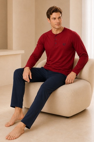 Loule Erkek Bordo Penye Yazlık Kışlık Pijama Takımı 4 Parça