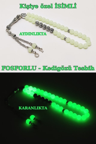 Tesbihsakarya Kedi Gözü - Fosforlu - Kişiye Özel - Isimli - Isme Özel Tesbih
