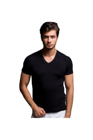 Thermoform Bambu Erkek V Yaka Tişört Kısa Kollu Fanila Atlet Ve Slip Külot Seti Siyah Çok Renkli