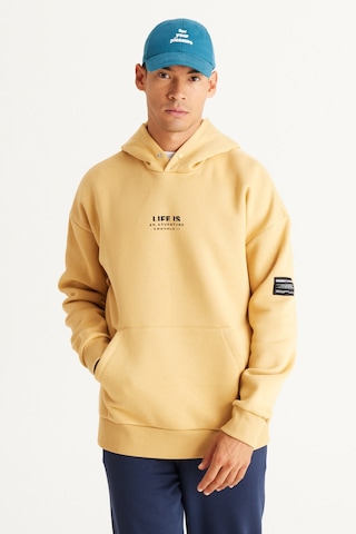 AC&Co / Altınyıldız Classics Erkek Hardal Oversize Fit Bol Kesim Kapüşonlu İçi Polarlı Pamuklu Sweatshirt Hardal