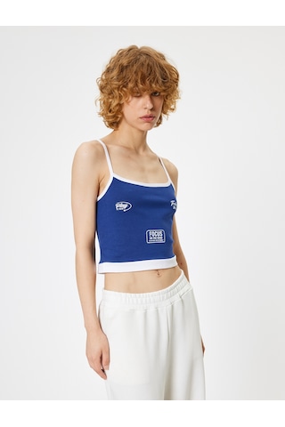 Koton Crop Atlet Askılı Baskılı Slim Fit Kare Yaka Lacivert 4sal30263ık Lacivert