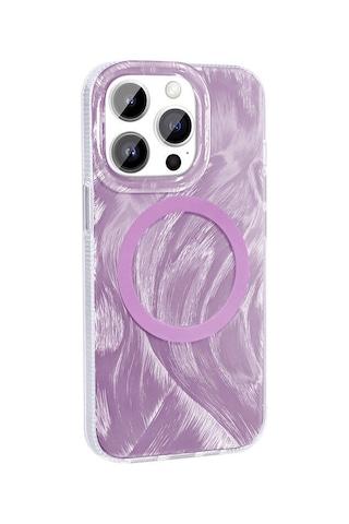 Nourthkiingdom Apple Uyumlu iPhone 14 Pro Max Kılıf Magsafe Şarj Özellikli Fırça Boya Desenli Nrtk Palet Kapak - Pembe Pembe