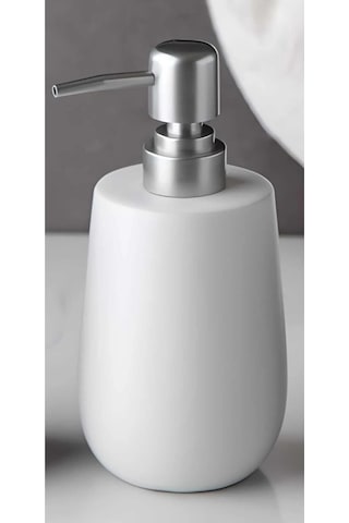 Stone Lüks Camsı Mat Seramik Banyo Mutfak Sıvı Sabunluk Bulaşık Deterjanlık Gümüş Silver Kapak Beyaz