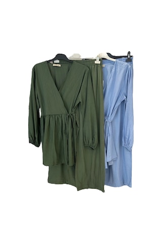 Z-521 Pile Ve Kimono Detaylı Pantolonlu Çilek İkili Takım Haki