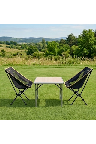 Yek Outdoor Mdf Katlanır Masa Küçük + 2 Pratik Sandalye Set Gri
