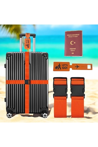 Tarix Valiz Kemeri 2 Adet + Etiket 1 Adet + Şeffaf Pasaport Kılıfı 1 Adet Turuncu