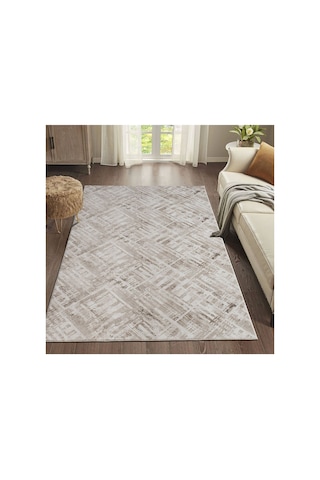 Plato Halı Parantez Efsane Lüks Oturma Odası, Salon, Antre, Yıkanabilir Polyester Kaymaz Taban Kahve Halı