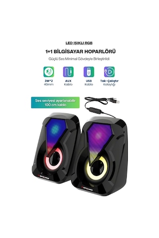 Sprange Sr-pn785 2.0 Rgb Işıklı Multimedia 5v 3w 2 Gaming Oyuncu Speaker -siyah