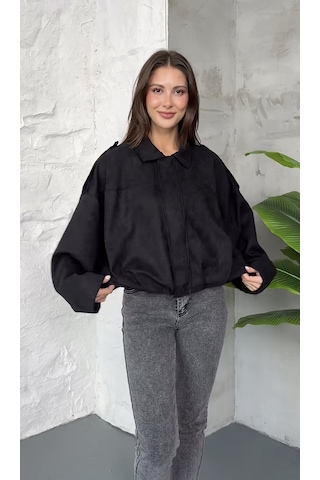 Prifaldi Zr Oversize Süet Bomber Ceket Siyah