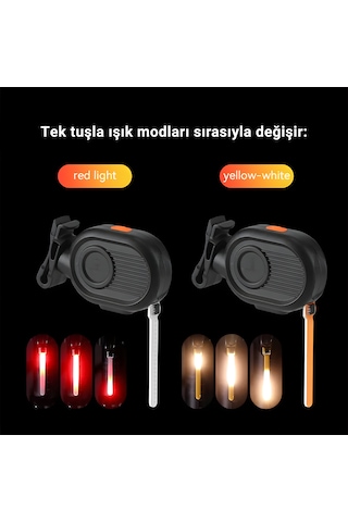 8821 Usb Şarjlı Bisiklet Arka Lamba Cob Led, 3 Modlu, Type-c, Damla Tasarım Siyah