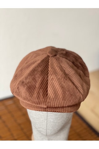 Aida Jewelss Kışlık Kadife Ingiliz Kasket Peaky Blinders Model Erkek Kasket Dökümlü Kadife Kasket Kahverengi