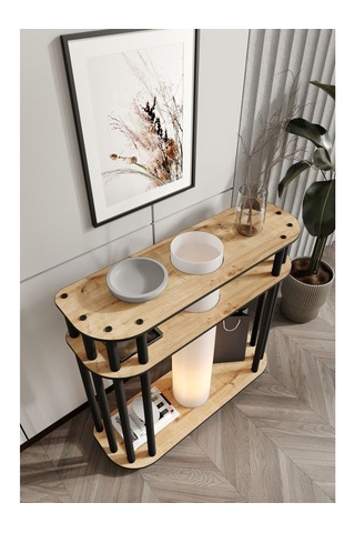 Ravilo Cruise Dresuar Dekoratif Raflı Lambader Meşe