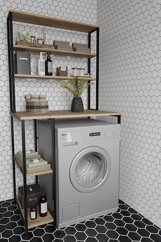 Çamaşır Makinası Dolabı Çamaşır Makinası Üstü Çok Raflı Düzenleyici Metal Banyo Dolabı Meşe Diğer