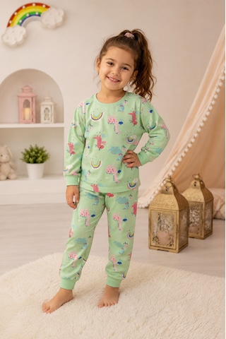 Durukoza %100 Pamuk Çocuk Pijama Takımı Kız 4 Mevsim Açık Yeşil