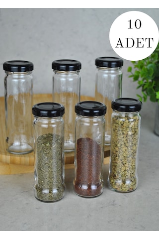 10 Adet 105 Ml Metal Siyah Kapaklı 105 Cc Şeffaf Uzun Cam Kavanoz