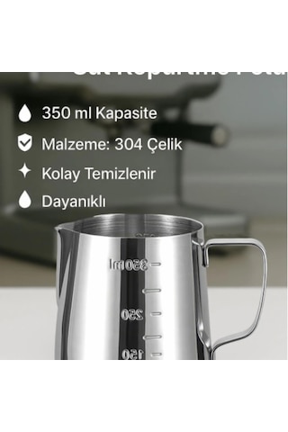 Perlotus 350 Ml Kahve Süt Köpürtme Potu 304 Paslanmaz Çelik Barista Sütlük Ölçü Göstergeli