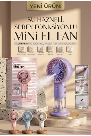 Su Destekli Mini Fan Mor