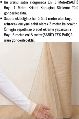 Azra Kına Kapuçino Süsleme Tülü, 1 Metre, Nişan Tülü Bohça Tülü, Gelin Damat Düğün Konvoy Kapı Valiz Süsleme, Kristal Tül, Hediye Süsü, 100 Cm