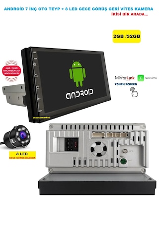 7 Inç Oto Teyp 2gb/32gb - 8 Led Gece Görüş Geri Vites Kamera