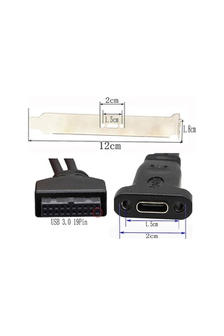 Usb3.0 Anakart 20 Pin Dişi To Type C Breketi 19 Pin -type C Çevirici