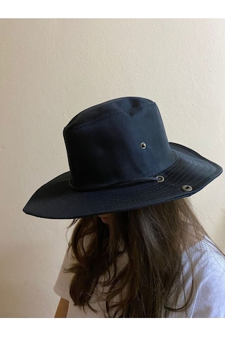 Reva Unisex Yazlık Katlanabilir Safari Fötr Şapka - Çıtçıtlı Ve İp Detaylı Siyah