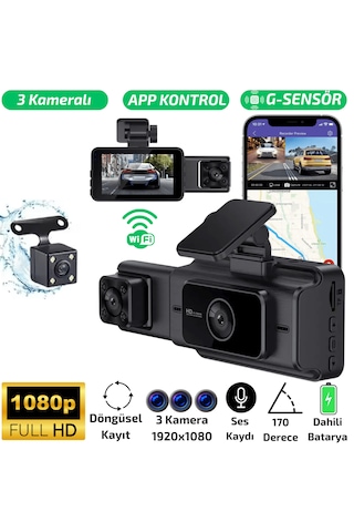 Kingline K-17 Wi-fi Full Hd 3 Kameralı Araç Güvenlik Kamerası