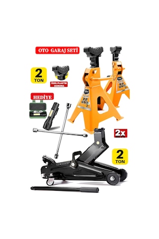 2 Ton Seri Arabalı Kriko + X2adet Sehpa Tip Kriko 4'lü Bijon Set