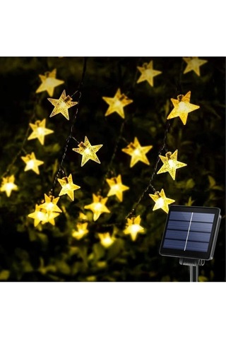 Güneş Enerjili Solar Yıldızlı 8 Fonksiyonlu 7 Metre 30 Yıldız Su Geçirmez Led Bahçe Aydınlatması 30led