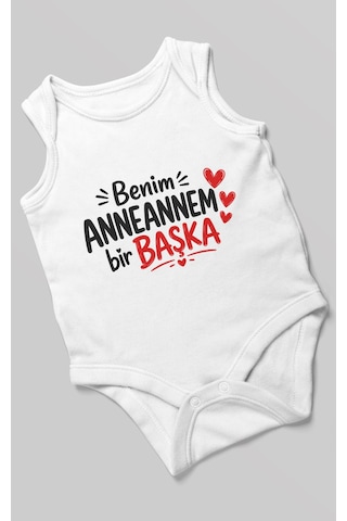 Morivokids Anneannem Bir Başka Sıfır Kollu Bebek Zıbını %100 Pamuk Beyaz