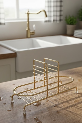 Makri Home Siyah Sıvı Sabunluk Standı Tezgah Üstü Banyo Mutfak Düzenleyici, Altın Rengi Oval Organizer