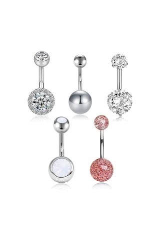 Chavin En54by Taşlı Cerrahi Çelik Göbek Piercing  5 Adet