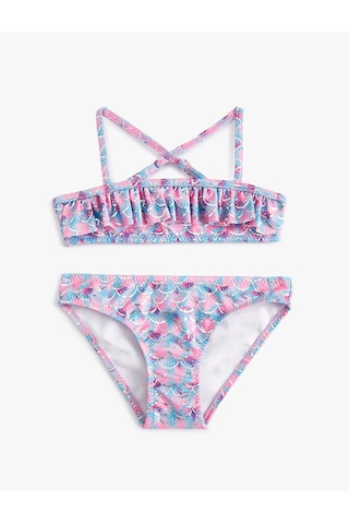 Koton Bikini Takımı Fırfırlı İnce Askılı Pembe Desenli 4skg00001mm Pembe
